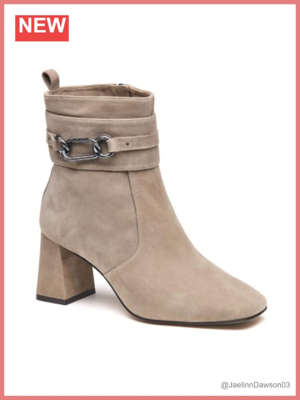 Suede Ankle Bootie Chain Detail Zip Cushioned Footbed 2.75in Heel